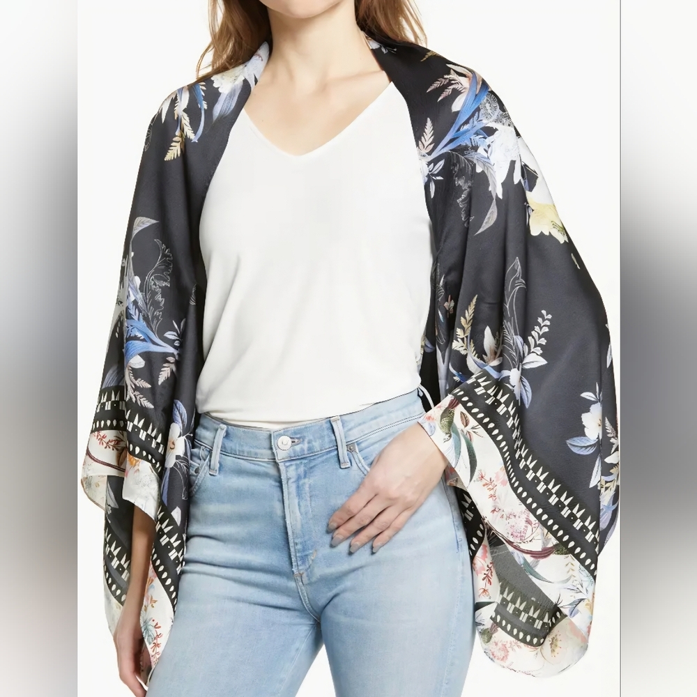 Ted Baker Black Floral Satin Kimono